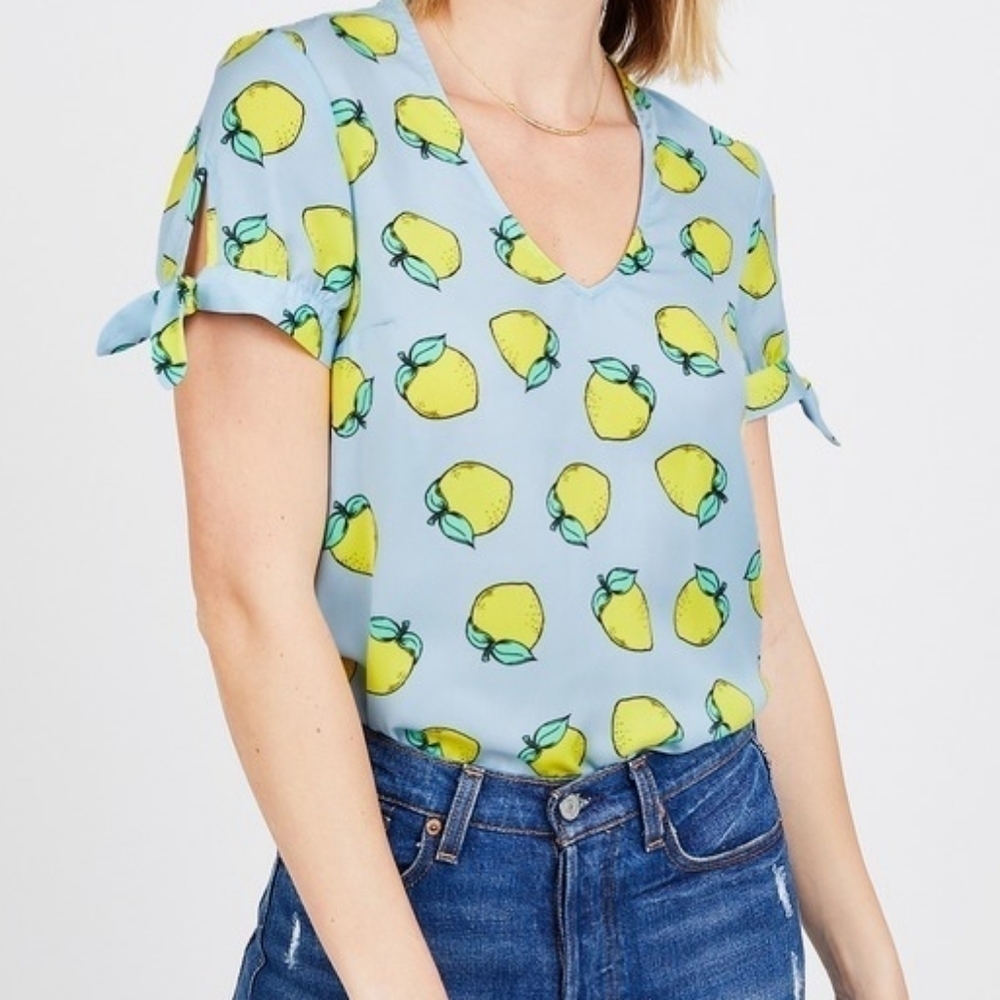 Modcloth Lemon Print Blouse XS